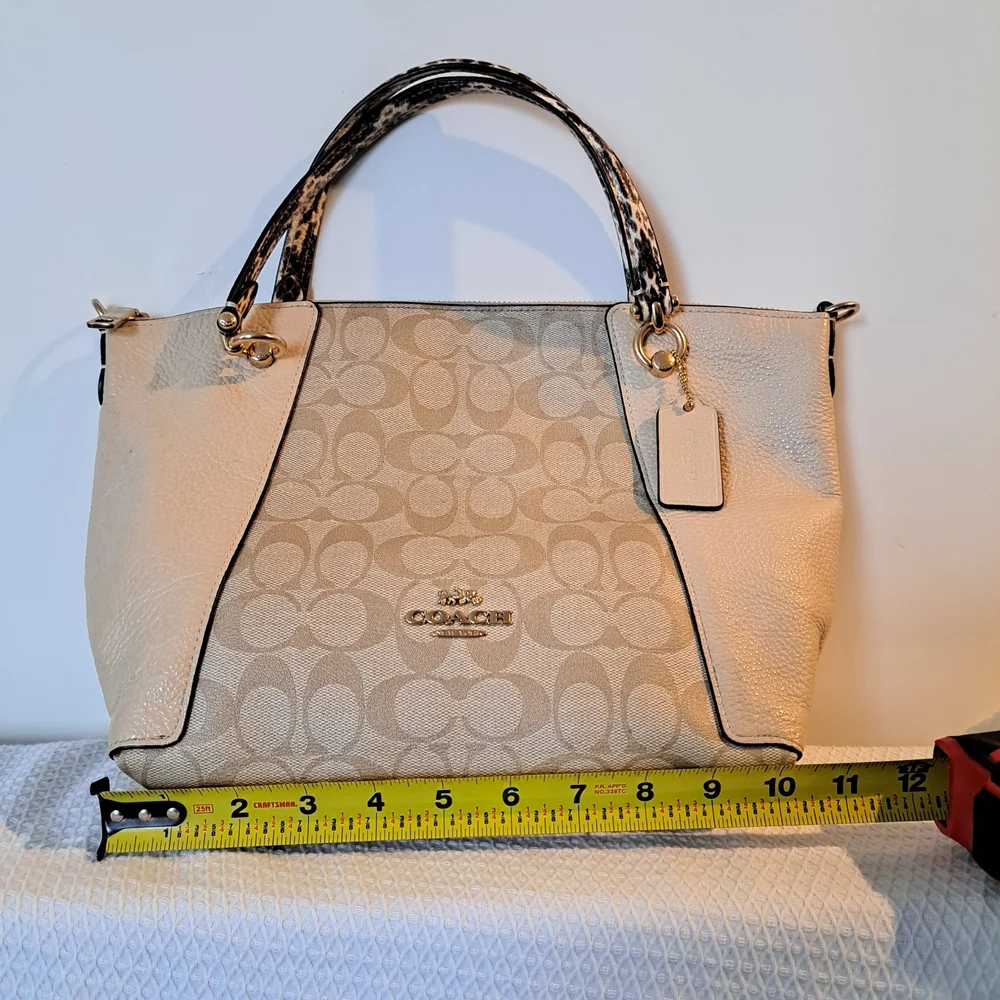 COACH Kacey Satchel Signature Crossbody Handbag Cream Snake Leather Exotic - Picture 3 of 13